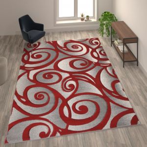 Willow Collection Modern High-low Pile Swirled 8' X 10' Red Area Rug - Olefin Accent Rug - Entryway, Bedroom, Living Room