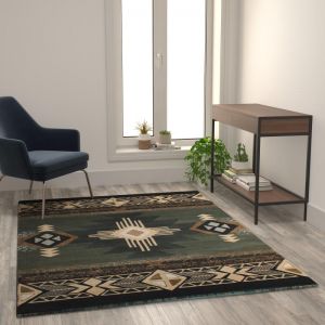 Mohave Collection 5' X 7' Sage Traditional Southwestern Style Area Rug - Olefin Fibers With Jute Backing