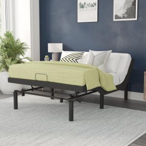 Selene Adjustable Upholstered Bed Base With Wireless Remote, Three Leg Heights, & Independent Head/foot Incline-queen - Black