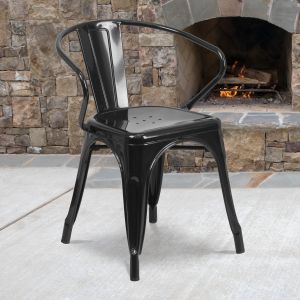 Luna Commercial Grade Black Metal Indoor-outdoor Chair With Arms