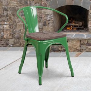 Luna Green Metal Chair With Wood Seat And Arms