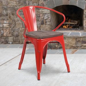 Luna Red Metal Chair With Wood Seat And Arms