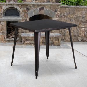 Toby Commercial Grade 31.75" Square Black-antique Gold Metal Indoor-outdoor Table