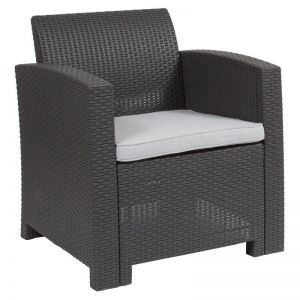 Seneca Dark Gray Faux Rattan Chair With All-weather Seneca Light Gray Cushion