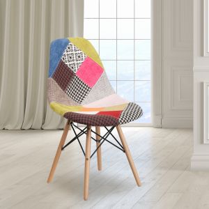 Elon Series Milan Patchwork Fabric Chair With Wooden Legs