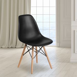 Elon Series Black Plastic Chair With Wooden Legs