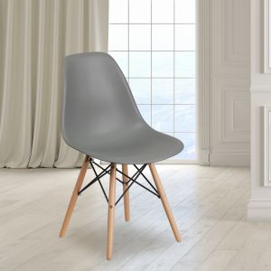 Elon Series Moss Gray Plastic Chair With Wooden Legs