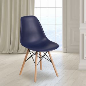 Elon Series Navy Plastic Chair With Wooden Legs