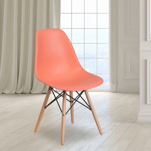 Elon Series Peach Plastic Chair With Wooden Legs