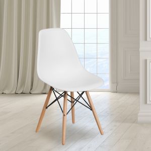 Elon Series White Plastic Chair With Wooden Legs