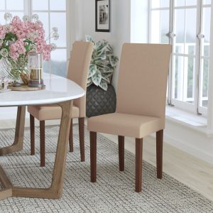 Greenwich Series Beige Fabric Upholstered Panel Back Mid-century Parsons Dining Chair