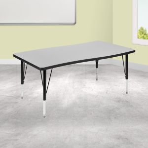 Wren 28"w X 47.5"l Rectangle Wave Flexible Collaborative Grey Thermal Laminate Activity Table - Height Adjust Short Legs