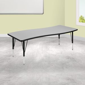 Wren 26"w X 60"l Rectangular Wave Flexible Collaborative Grey Thermal Laminate Activity Table - Height Adjustable Short Legs