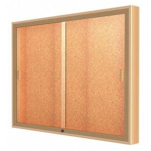 Legacy Display Cabinets  48"w X 36"h X 4"d  Wall Case, Cork Back, Natural Oak Finish, Champagne Trim