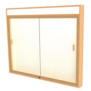 Legacy Display Cabinets  50"w X 42"h X 4" D  Lighted Header Wall Case, Plaque Back, Natural Oak Finish, Champagne Trim