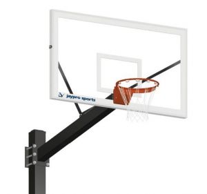 Basketball System - Titan   (Powder Coated) Black (6 in. x 6 in. Pole with 6 ft. Offset) - 72 in. Glass Backboard - Flex Rim Goal (Surface Mount)