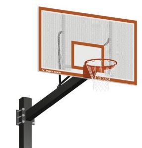 Basketball System - Titan   (Powder Coated) Black (6 in. x 6 in. Pole with 6 ft. Offset) - 72 in. Perforated Steel Backboard - Flex Rim Goal (Surface Mount)