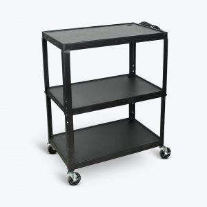 Extra-large Adjustable-height Steel Av Cart Three Shelves Black Electric