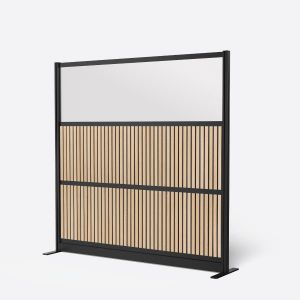 Modular Wall 70 x 70 - Wood Slats and Frosted Acrylic in Black Frame