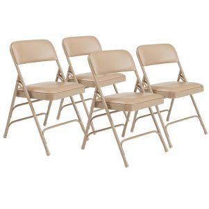 1300 Series Premium Vinyl Upholstered Triple Brace Double Hinge Folding Chair- French Beige, Pack Of 4