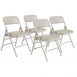 1300 Series Premium Vinyl Upholstered Triple Brace Double Hinge Folding Chair- Warm Grey, Pack Of 4