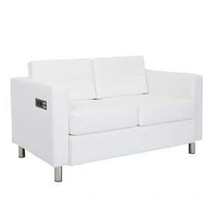 Atlantic Loveseat With Dual Charging Station In Dillon Snow Fabric K/d - White