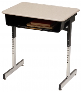 Adjustable Pedestal Metal Bookbox Open Front Desk, W/19 X 26 Solid Plastic Top