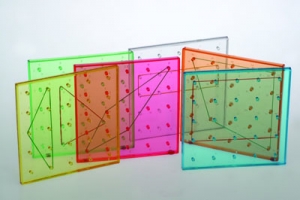 Transparent Rainbow Colored Geoboards, 5 X 5 Pin Array, 6", Set Of 6