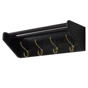 Wooden Mallet 4 Hook Shelf, Brass Hooks, Black