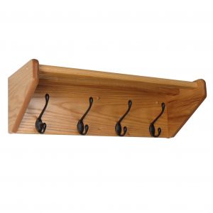 4 Hook Shelf, Black Hooks, Light Oak