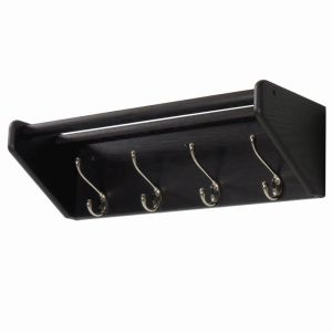 Wooden Mallet 4 Hook Shelf, Nickel Hooks, Black