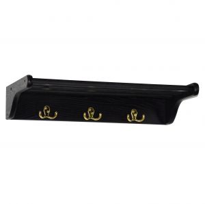 24" Towel Rack/3 Double Prong Hooks, Brass Hooks, Black