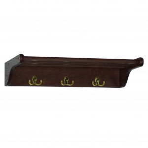 24" Towel Rack/3 Double Prong Hooks, Brass Hooks, Mahogany