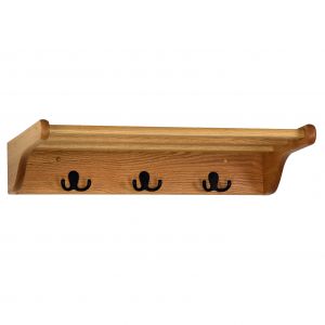 24" Towel Rack/3 Double Prong Hooks, Black Hooks, Light Oak