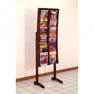 Wooden Mallet Stance 12 Pocket Curved Floor Display, 2'wx6'h, Mahogany