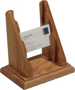 Wooden Mallet 3 Pocket Countertop Business Card Holder, Light Oak