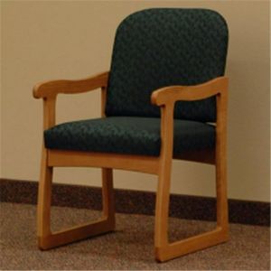Wooden Mallet Prairie Collection Guest Chair, Sled Base, Leaf Green, Medium Oak