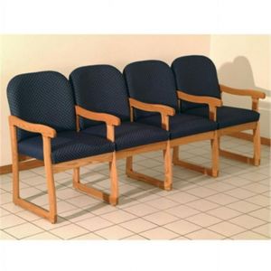 Wooden Mallet Prairie Collection Four Seat Chair, Center Arms, Sled Base, Arch Blue, Medium Oak