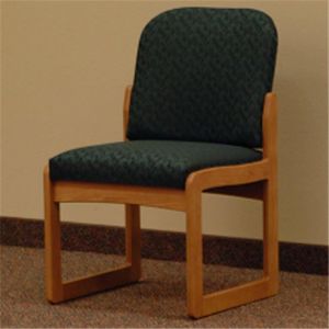 Wooden Mallet Prairie Collection Armless Guest Chair, Sled Base, Leaf Green, Medium Oak