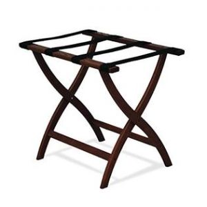 Wooden Mallet Designer Curve Leg Luggage Rack, Black Straps, Mahogany