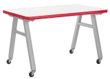 A-Frame Mobile Lab Table, Heavy Duty Silver Steel Frame, 3/4" White/Red Laminate Top, 48"W x 36"D x 36"H