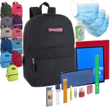 Prepackaged Pandemic Readiness 17 Inch Backpack With Masks, Hand Sanitizer & 20 Piece School Supply Kit, 24 Kits Per Case