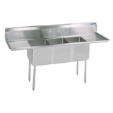 High Quality Three Compartment Sink 18" Drainboards, 18gauge Nsf Approved Stainless Steel, 90"w X 23-13/16"d, Bowl Size 18"w X 12"d X 18"h