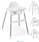 BABY JOY Baby High Chair, 4 in 1 Convertible Highchair for Babies & Toddlers with Adjustable Legs, Double Removable Tray, Safety Harness & Footrest (White)